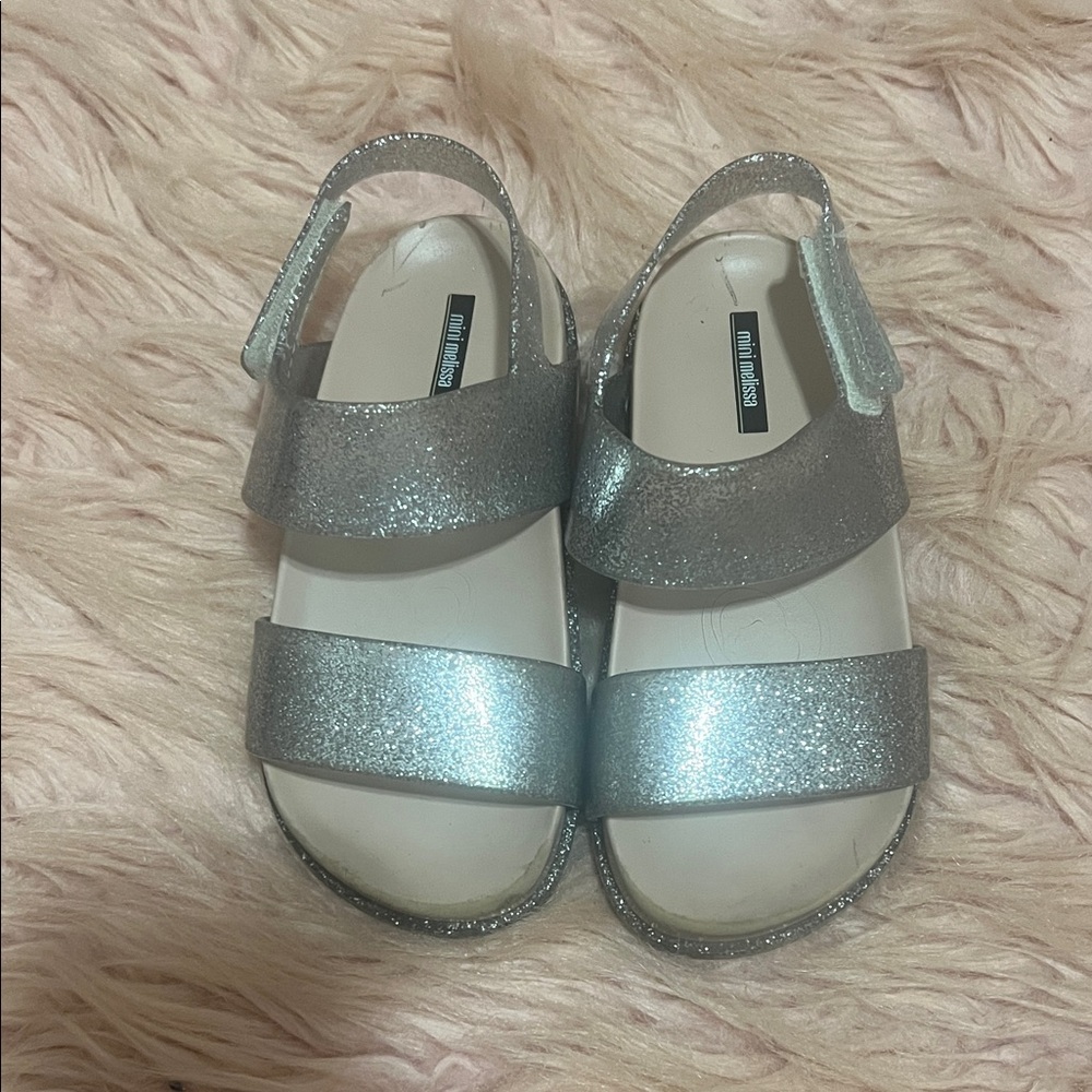 Mini Melissa Glittery Silver Kids Sandals